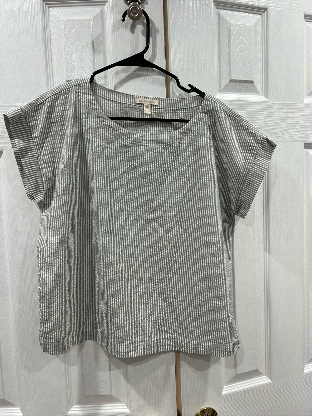 Eileen Fisher Gray and White Pinstripe Short Sleeve Tunic-100% cotton